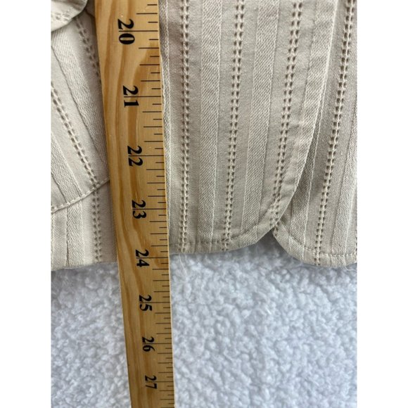 Nanette Lepore Womens Blazer Beige Stripe Long Sleeve Ruffle Pockets Stretch 6 - Picture 5 of 10